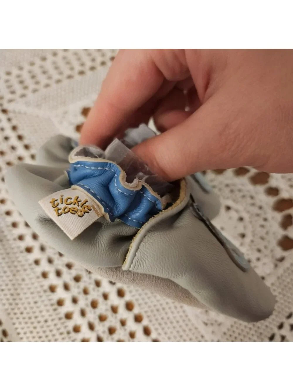 Tickle Toes Hippo Leather Infant Shoes‎ Grey Blue Moccasins 12-18M